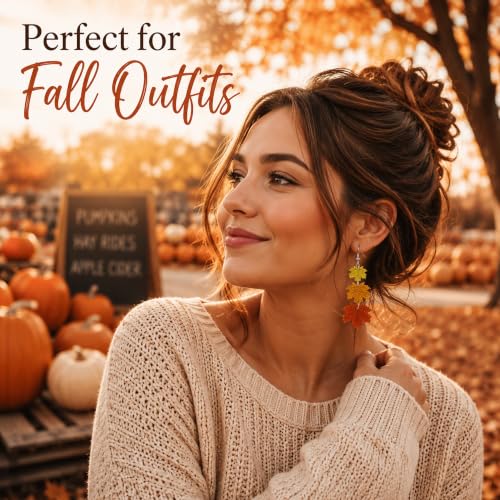 Thanksgiving Fall Maple Leaf Earrings for Women - 3 Layer Autumn Jewelry - Orange Yellow