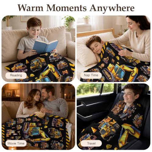 Boys Construction Blanket - 40x50 Fuzzy Flannel Kids Throw - Black