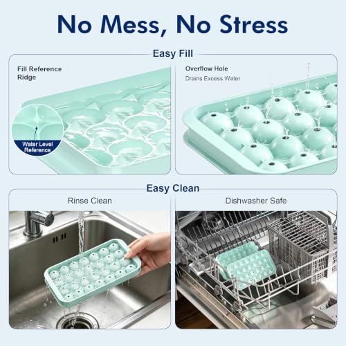 Mini Ice Cube Tray with Lid and Bin - 3 Pack Mint Green for 0.95 Inch Ice Balls