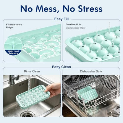 Mini Ice Cube Tray with Lid and Bin - 3 Pack Mint Green for 0.95 Inch Ice Balls