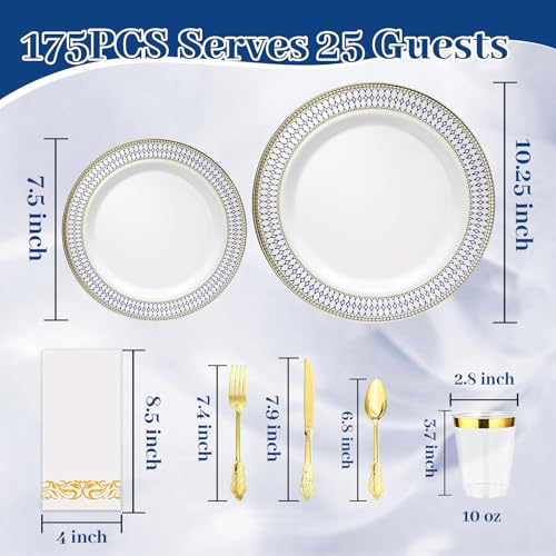 Heavy Duty Disposable Plastic Plates Set 175pcs for Parties & Events - B