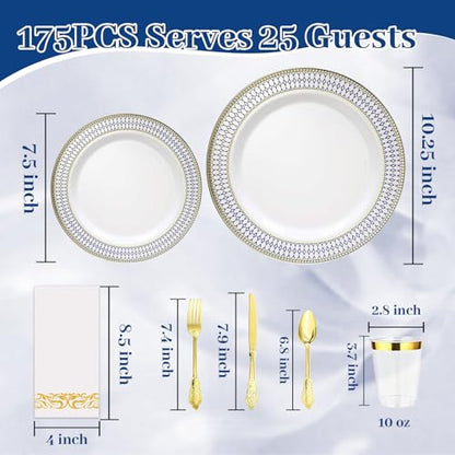 Heavy Duty Disposable Plastic Plates Set 175pcs for Parties & Events - B