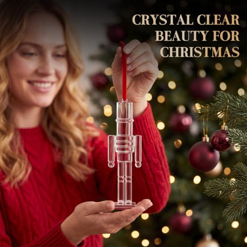 6 Pack Acrylic Nutcracker Christmas Ornaments Hanging Decorations - Clear Festive Tree Decor