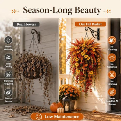 Artificial Fall Harvest Hanging Flowers Decor - Orange, Outdoor & Indoor
