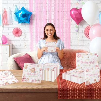Christmas Gingerbread Baby Shower Napkins - Pink 48 Pack for Holiday Parties