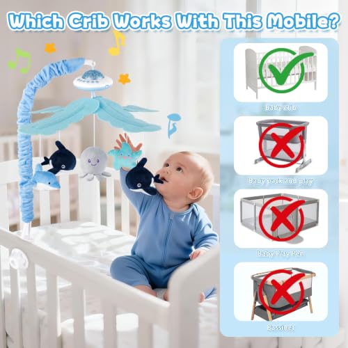 Baby Crib Mobile with Music Lights & Remote Control for Nursery, Rotation & Starlight Projection