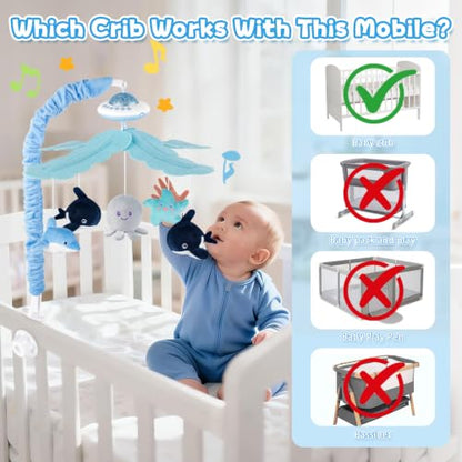 Baby Crib Mobile with Music Lights & Remote Control for Nursery, Rotation & Starlight Projection