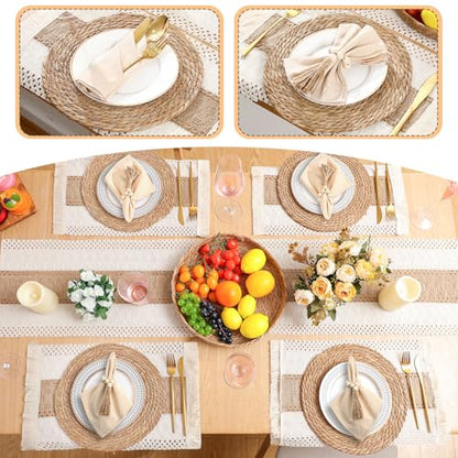 Khaki Boho 8-Piece Table Runner and Woven Placemat Set - 12x108 Inches