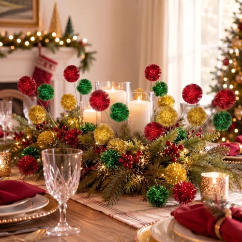 12 Pack Christmas Tree Picks Decor - Red Gold Green 8 Inch Holiday Accessories