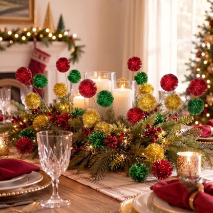 12 Pack Christmas Tree Picks Decor - Red Gold Green 8 Inch Holiday Accessories