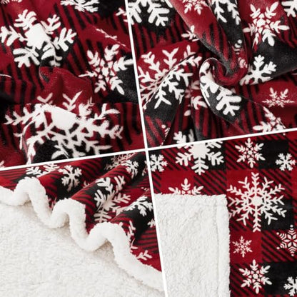 Twin Size Christmas Sherpa Blanket - Soft Flannel Fleece with Holiday Snowflake Design