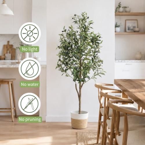 5Ft Artificial Olive Tree Indoor with Woven Basket - Faux Tree for Home Decor