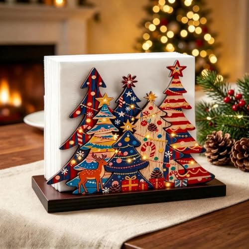 Christmas Tree Napkin Holder Wooden Farmhouse 6.3 Inch Holiday Decor
