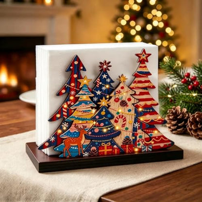 Christmas Tree Napkin Holder Wooden Farmhouse 6.3 Inch Holiday Decor