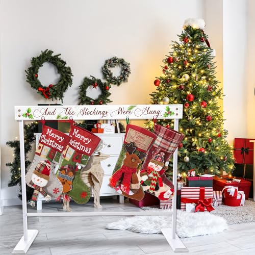 White Christmas Stocking Stand with 4 Hooks Floor Holder