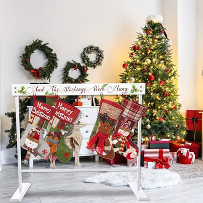 White Christmas Stocking Stand with 4 Hooks Floor Holder