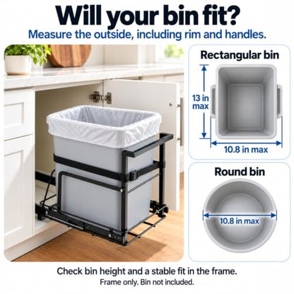 Under Sink Pull-Out Trash Can Frame for 30-50 Qt Bins - Soft Close Mechanism