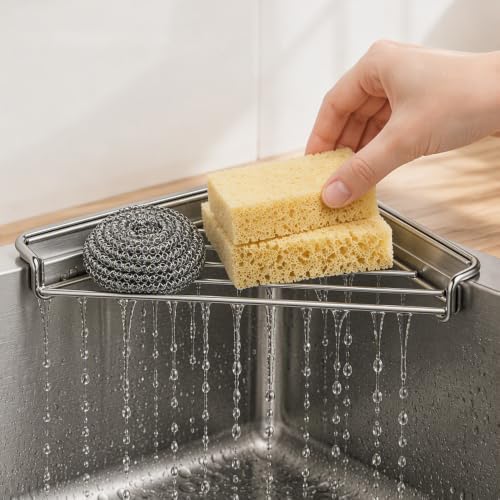 Stainless Steel Corner Sink Shelf Triangular Open Wire Rack Organizer - 1 Piece
