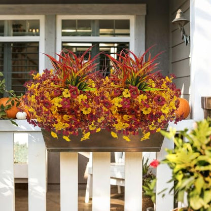 Artificial Fall Flowers Set - UV Resistant Autumn Mums for Outdoors, 12 Bundles Fall Colors