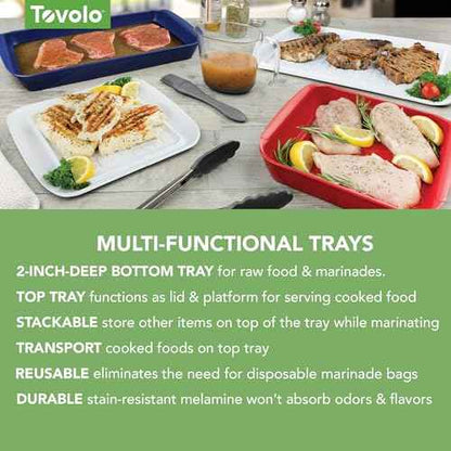 Tovolo Steak Marinating Container with Lid Large Grill Marinade and Prep Tray Set for Meat Veggies Burgers, Dishwasher Safe BBQ Marinating Tray with Cover for Thawing Prepping or Serving 17x10.5 in