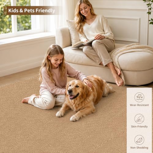 8x10 Jute Area Rug - Faux Wool Non-Slip Indoor Carpet for Living Room