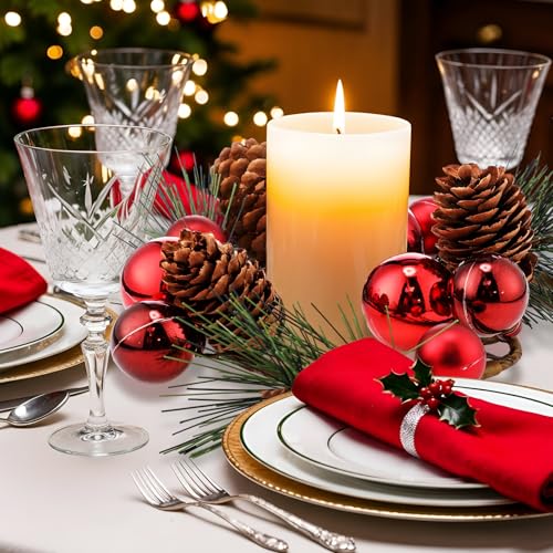 Christmas Candle Rings Set of 4 - Holiday Table Centerpiece Decor