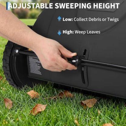 Lawn Sweeper - Manual Leaf & Debris Collector with 3.5 Cu. ft Capacity, Black & Red