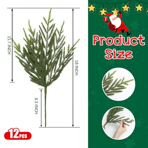 12 Pack 18-Inch Artificial Norfolk Pine Stems - Greenery for Holiday Decor