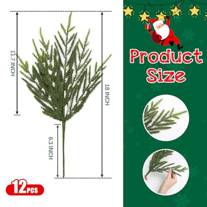 12 Pack 18-Inch Artificial Norfolk Pine Stems - Greenery for Holiday Decor