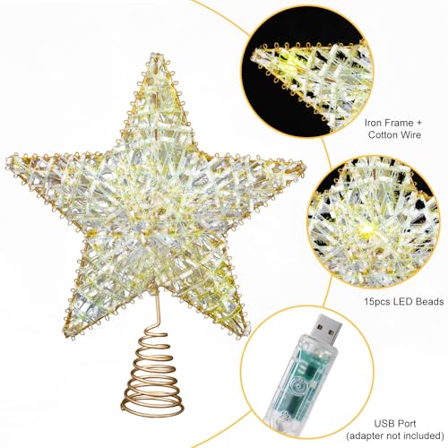 9-Inch Gold and White Christmas Tree Topper with Remote, Color Changing & Music Sync