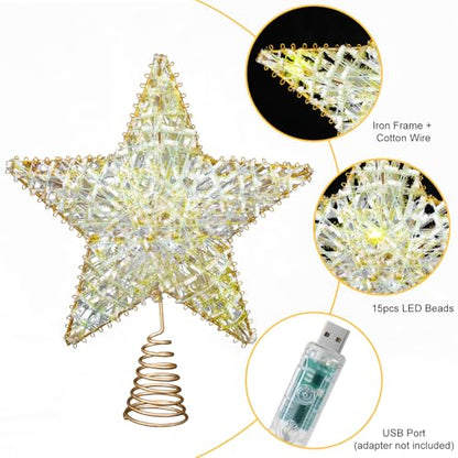 9-Inch Gold and White Christmas Tree Topper with Remote, Color Changing & Music Sync