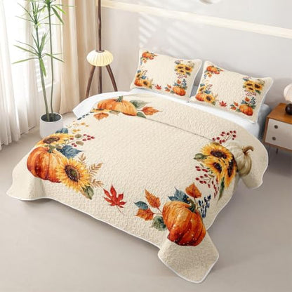 Feelyou Pumpkin Quilt Set Twin Size - Yellow Red Kids Bedding