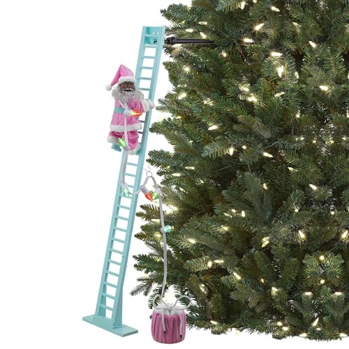 Pastel Black Santa Climbing Christmas Decor - 43 Inch Animated & Musical