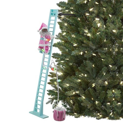 Pastel Black Santa Climbing Christmas Decor - 43 Inch Animated & Musical