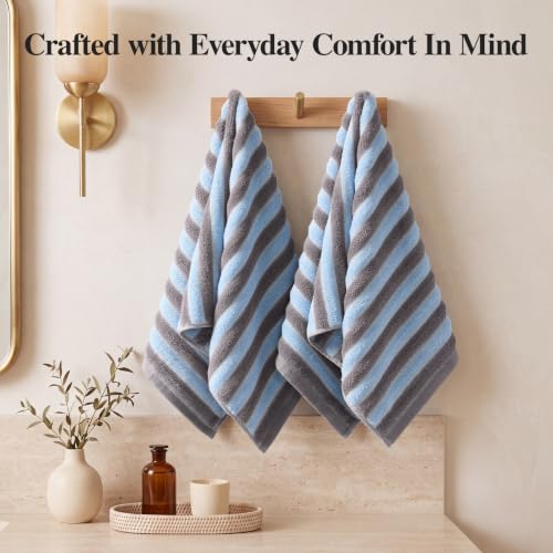Ecolook Blue Striped Hand Towels for Bathroom & Kitchen 2-Pack