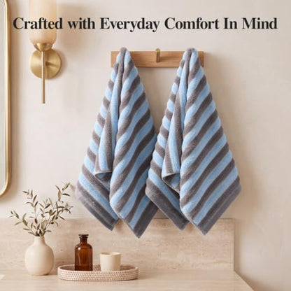 Ecolook Blue Striped Hand Towels for Bathroom & Kitchen 2-Pack