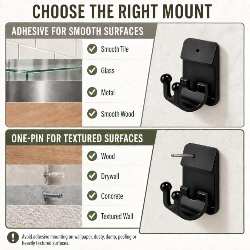 Black Self Adhesive Curtain Rod Brackets 8 Pack for 0.55-0.78 inch Rods