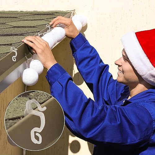 Outdoor Christmas Light Clips - 100 Translucent Gutter Hooks for Holiday String Lights