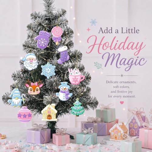 Lunmon 24 Pack Pastel Christmas Ornaments PVC Holiday Tree Decorations