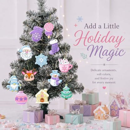Lunmon 24 Pack Pastel Christmas Ornaments PVC Holiday Tree Decorations