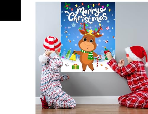 Christmas Pin The Nose On Reindeer Kids Party Game with 24 Reindeer Nose Stickers