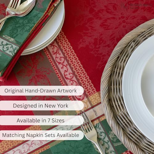 Holiday Legacy Rectangular Tablecloth 60x120 Inches - Elegant Holiday Decor