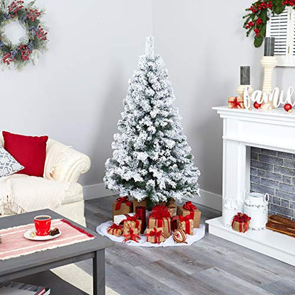 5ft Flocked Artificial Christmas Tree with Hinged Branches - Realistic Holiday Decor