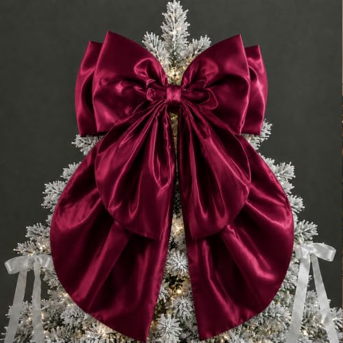 Burgundy Large Christmas Bow Tree Topper 20x32 Inch Satin Holiday Decoration