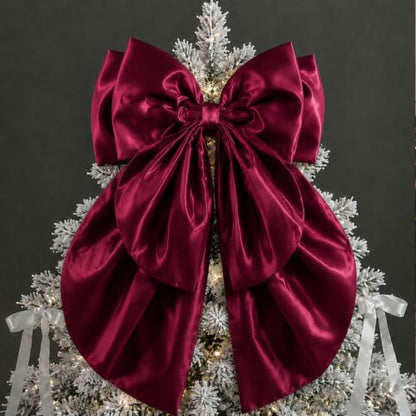 Burgundy Large Christmas Bow Tree Topper 20x32 Inch Satin Holiday Decoration