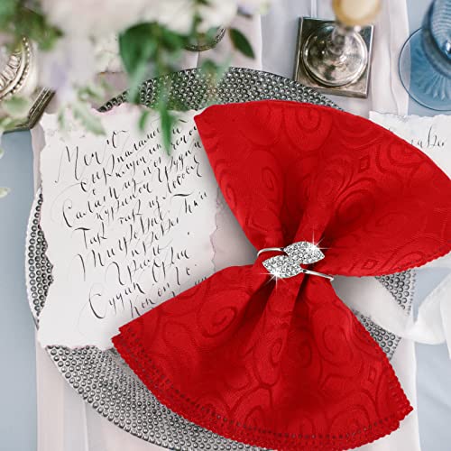 12-Piece Silver Napkin Rings Set with Rhinestone Double Leaves for Thanksgiving