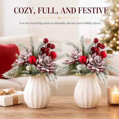 Christmas Bouquet Red Winter Artificial Flowers 2 Pack Holiday Decor