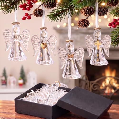 Crystal Angel Hanging Ornament Set - Heart, Book, Cross, Folded Hands - Christmas Religious Decor