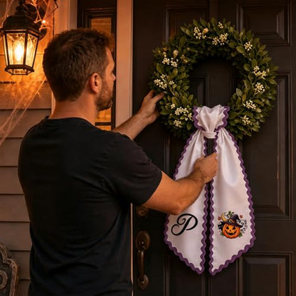 Halloween Personalized Wreath Sash for Front Door - Custom Decor, 55in