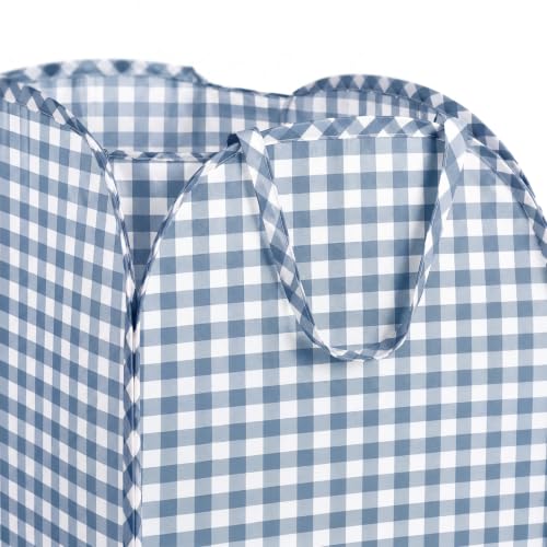 Dusty Blue Gingham Collapsible Laundry Basket Pop Up Hamper 14.57 Inch